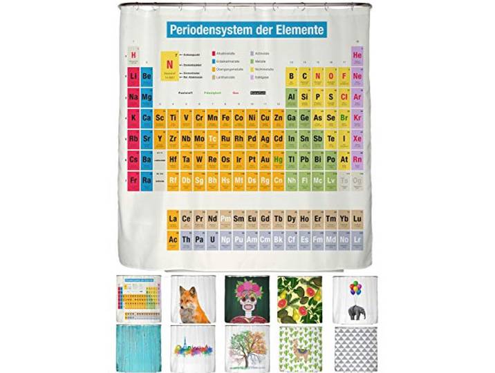 arteneur Rideau Anti-Moisissure 180x200 cm Tableau Périodique Allemand Textile recyclé\, OEKO-TEX 100\, 40°C machine\, opaque\, imperméable\, ourlet lesté\, avec 12 anneaux recyclés