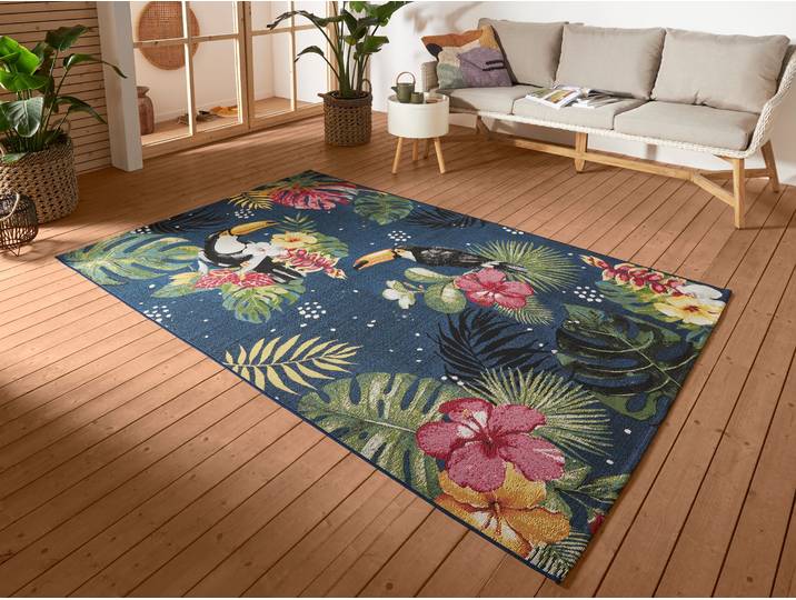 Outdoorteppich HANSE HOME Tropical Dream , bunt (blau,bunt), B:240cm H:3mm L:340cm, Polyester, Polypropylen (PP), Teppiche, Outdoorteppich, In-& Outdoor, Teppich, Wetterfest, Balkon, Garten, Wohnzimmer, Floral