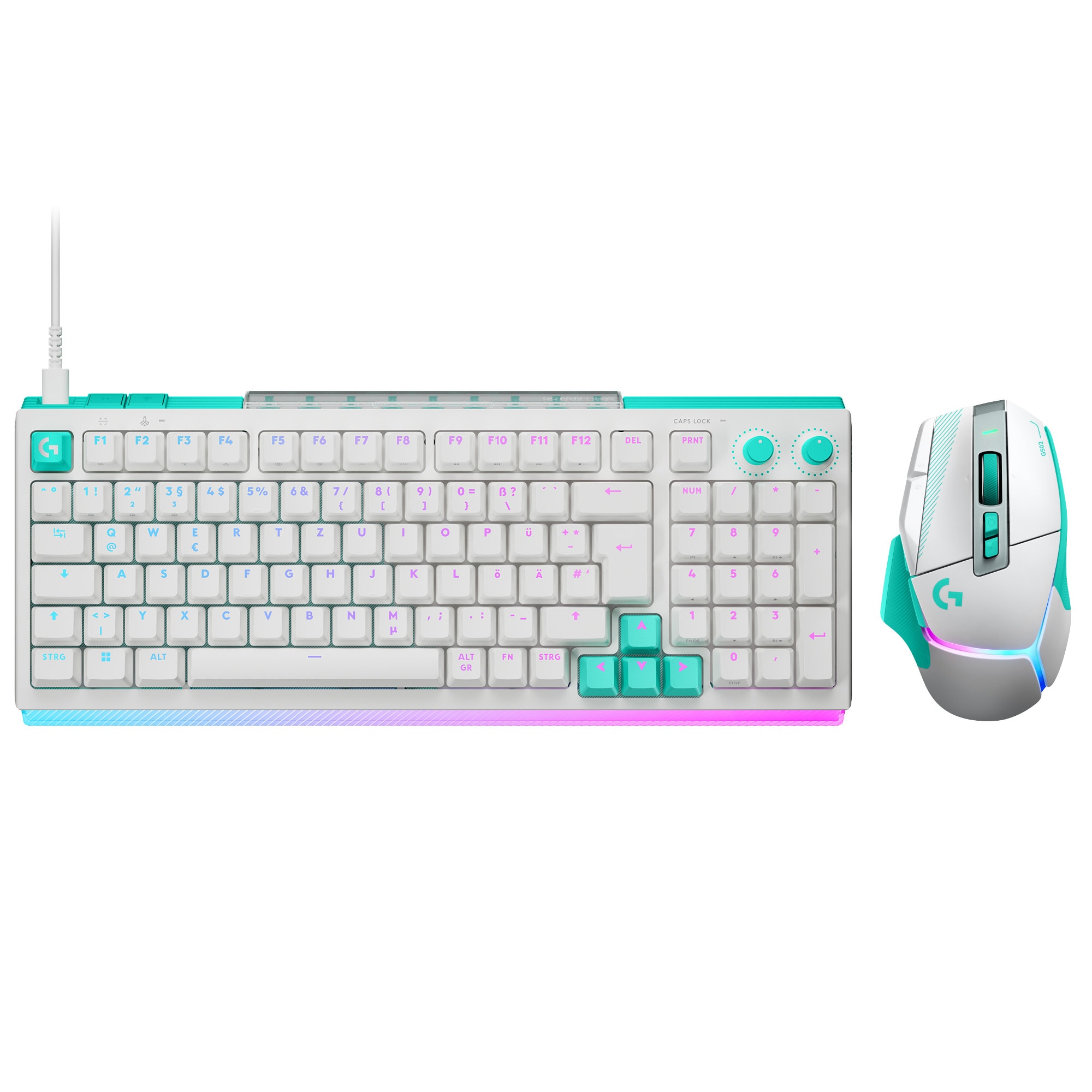 Logitech G Gaming Set G512 X 98 RGB Gaming-Tastatur & G502 X PLUS LIGHTSPEED Wireless Gaming-Maus - Esports Performance Set, Weiß-/ Mint