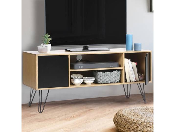 ID MARKET meuble tv NOEMI 2 portes 113 cm noir à poser