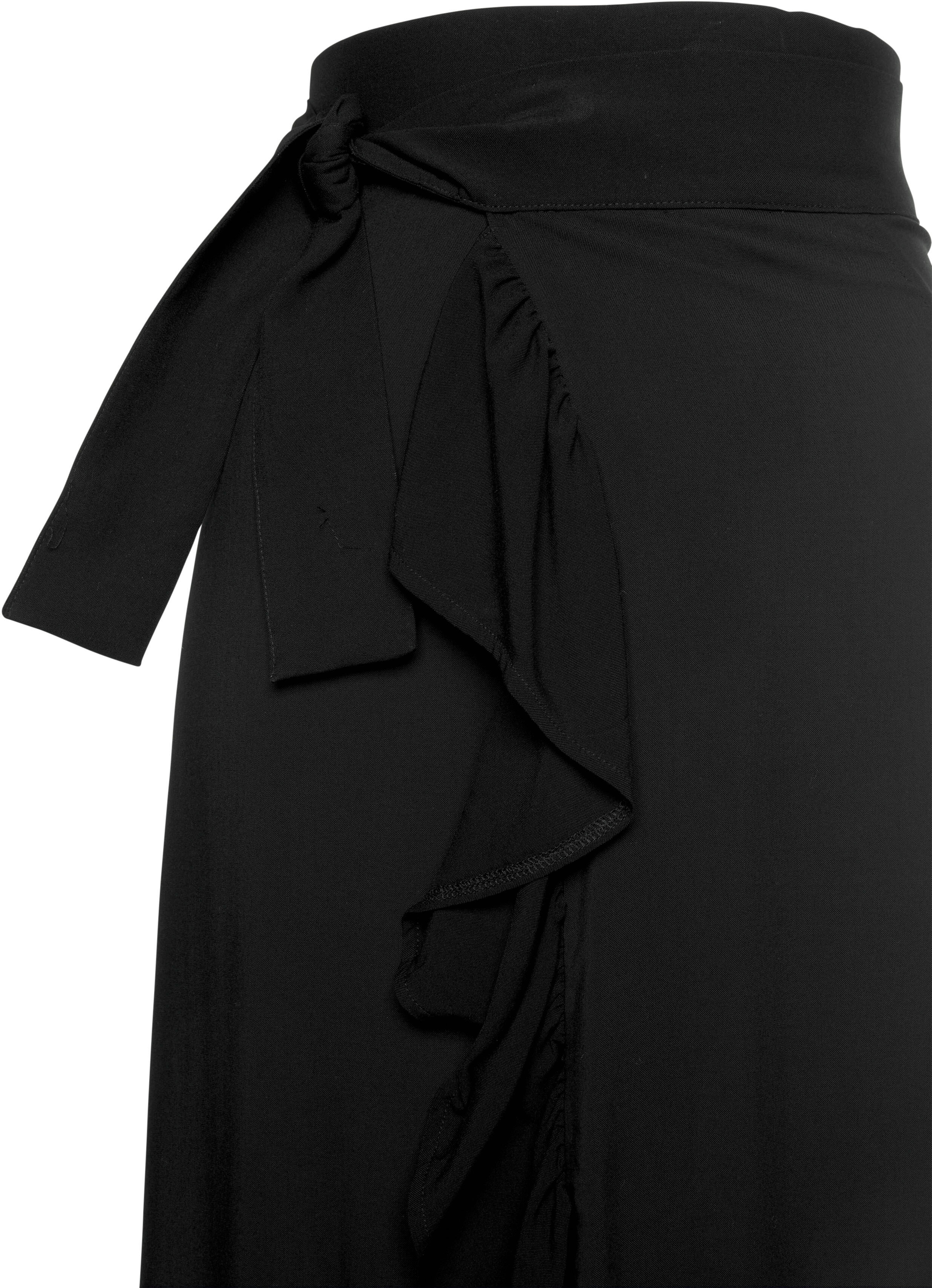 Wickelrock LASCANA, Damen, Gr. 40, blau (schwarz), Web, Obermaterial: 100% Viskose, unifarben, figurumspielend lang, Röcke Wickelrock, aus gewebter Viskose schwarz 40