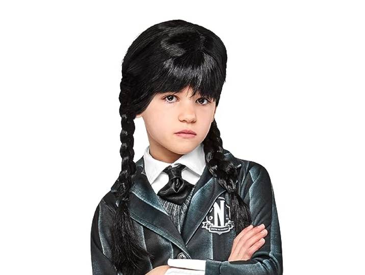 RUBIES - Officiële accessoires voor kinderen Wednesday – zwarte pruik – woensdag Addams – eenheidsmaat – serie Wednesday – voor Halloween-kostuum, accessoires voor jongeren, meisjes