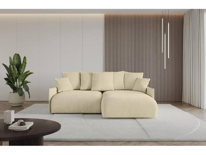 ALTDECOR Ecksofa mit Schlaffunktion und Bettkasten ONESK-L-v1 216x177x72 cm Beige - Corner Sofa Eckcouch Couch L-Form angeordnet Schlafcouch Ausziehbar Wohnlandschaft