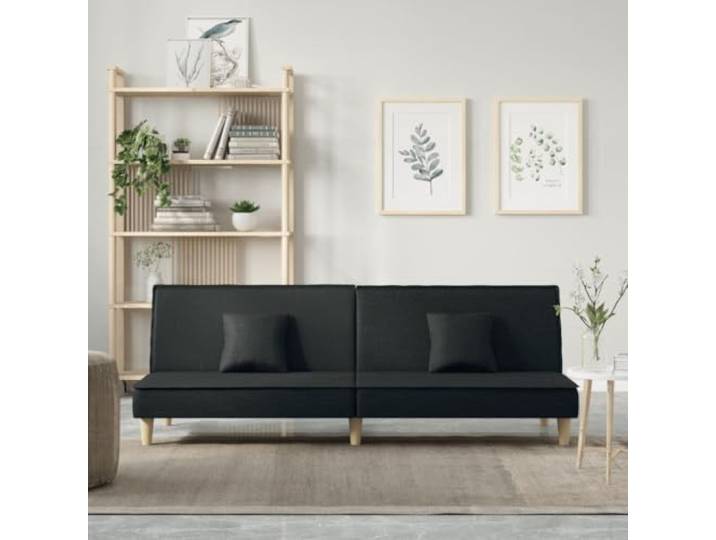 HEFZGDB Schlafsofa Schwarz Stoff mit Verstellbarer Rückenlehne und atmungsaktivem Bezug für Gästeübernachtung, strapazierfähiges Sofabett mit robustem Sperrholzrahmen