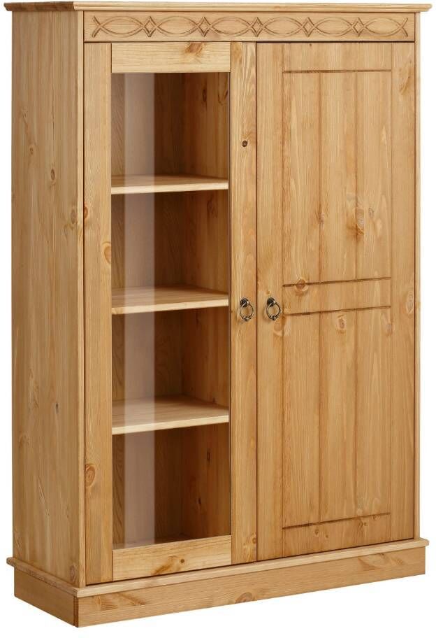 Pharao24.de Highboard Wohnzimmerschrank mit Glastür in Kieferfarben