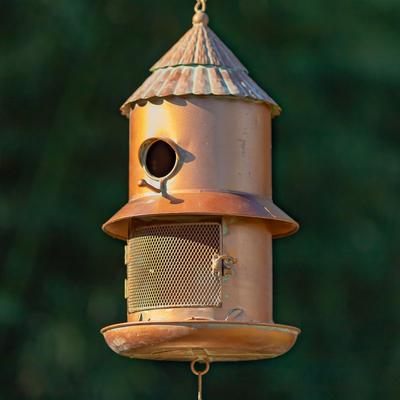 Zaer Ltd. "42.5"" Long Hanging Iron Birdhouse & Feeder with Wind Chimes ""Homestead"""