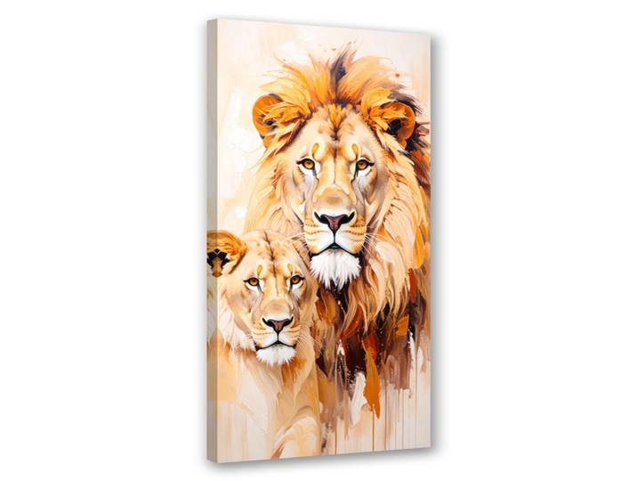 Feeby Leinwandbild Löwenpaar Tiere Natur 50x100cm, Beige, Rechteckig, 50x100 cm, Bilder & Rahmen, Bilder, Leinwandbilder