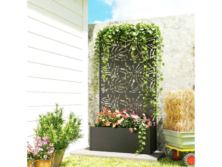 Outsunny Jardinière avec Treillis Métal 90x37,5x180cm Noir