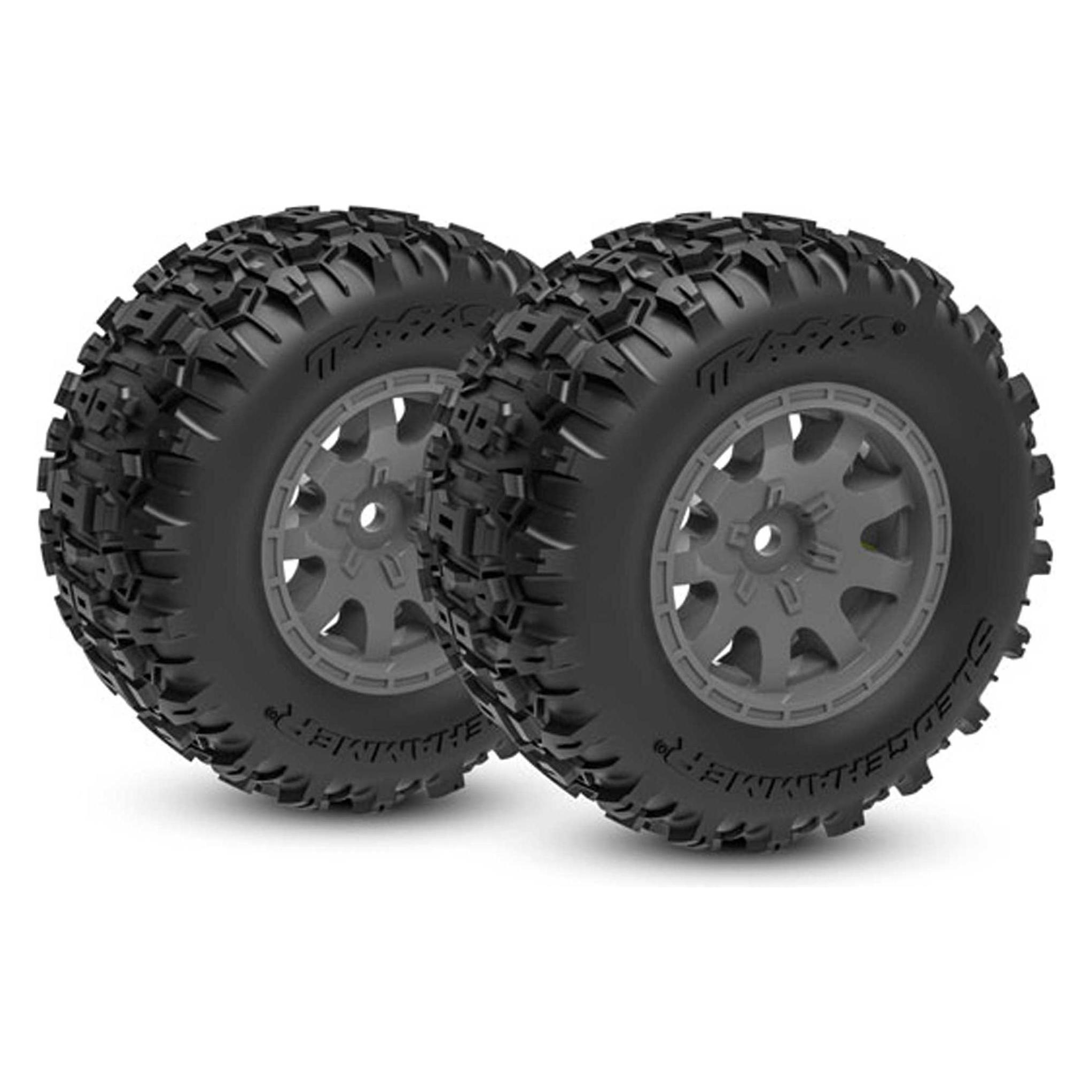 Traxxas Tires & wheels, assembled (charcoal g ray wheels, dual profile (2.1 (TRX10770-GRAY)