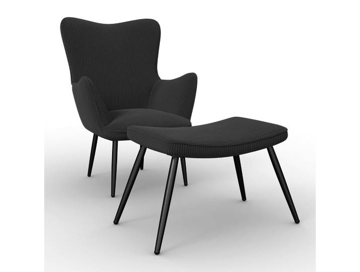 Sessel Aurora mit Hocker Cord Schwarz