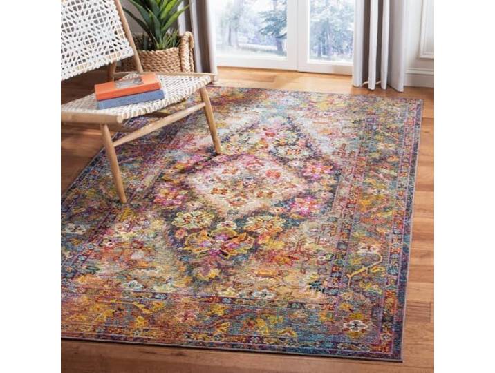 SAFAVIEH Tapis Boho pour Salon\, Salle à Manger\, Chambre à Coucher - Crystal Collection\, Tapis à Poil Court\, Bleu Marine et Bleu Clair\, 122 X 183 cm