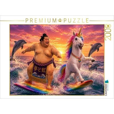 CALVENDO Puzzle Ein Motiv aus dem Kalender Sumoringer und Einhorn - Fantastische Freunde | 2000 Teile Lege-Größe 90x67cm Foto-Puzzle für glückliche