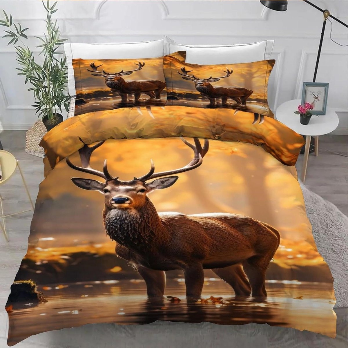 3-delige hypoallergene microvezel dekbedovertrek set met rendierpatroon, 160x200 cm