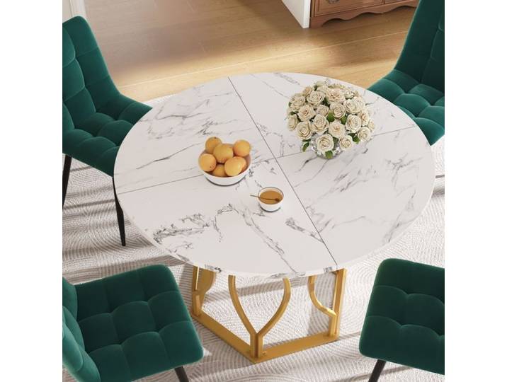 Kit table à manger (5 pièces) Kit de cuisine Table MDF blanche Chaises de salle à manger en vert foncé velours