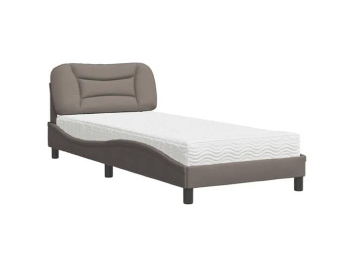 PUGYNBK Einzelbett, 90 x 200 cm, mit Schaumstoffmatratze, Grau / Taupe Lattenrost im Lieferumfang enthalten, Kopfteil für Unterstützung, einstellbare Festigkeit H2 H3, atmungsaktiver Stoff