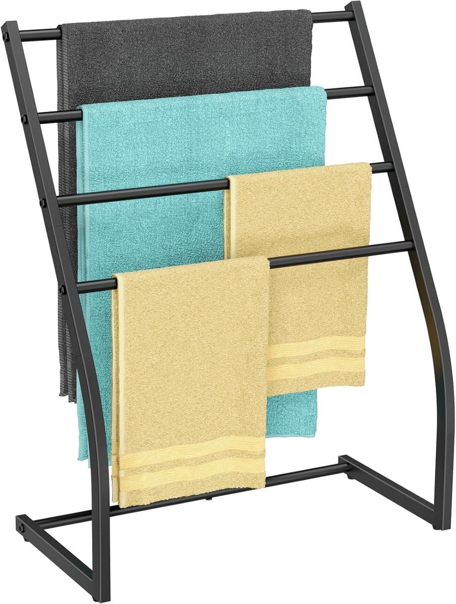 Handdoekenrek Vrijstaand - Zwart - 4-Laags Metalen Standaard - Breedte: 70 cm
