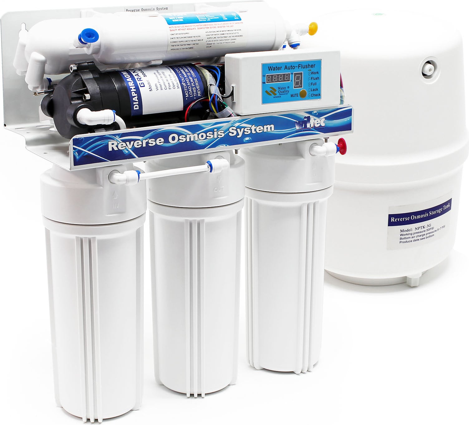 Naturewater NW-RO50-D1 omgekeerde osmose installatie, 5-traps drinkwater filtersysteem met drukverhogingspomp, 190 liter per dag