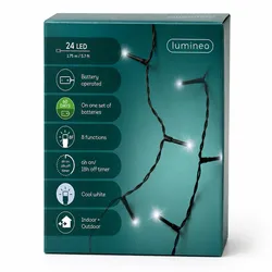 Lumineo LED Lichterkette 1,75m Durawise 24 LEDs Twinkle Effekt Batteriebetrieben 8 Funktionen Timer 6h Innen Außen Dekobeleuchtung Schwarz Kaltweiß