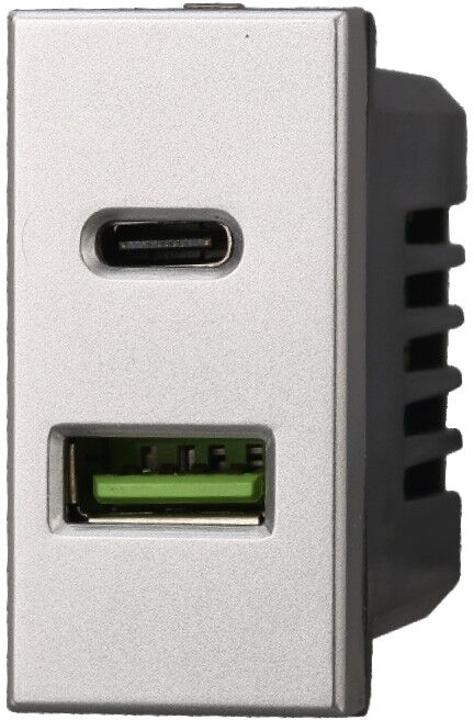 Ettroit Ag3002 Presa Caricatore Usb 2 Porte 3,1a Usb-A + Usb Type C Grigio Compatibile Con Bticino Axolute