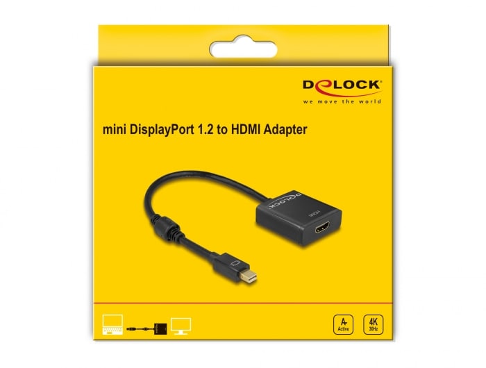 Delock Adapter mini DisplayPort 1.2 Stecker HDMI Buchse 4K Aktiv schwarz