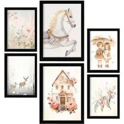 POSTER Set Mit 6 Romantisch A3 & A4 Schwarzer Rahmen