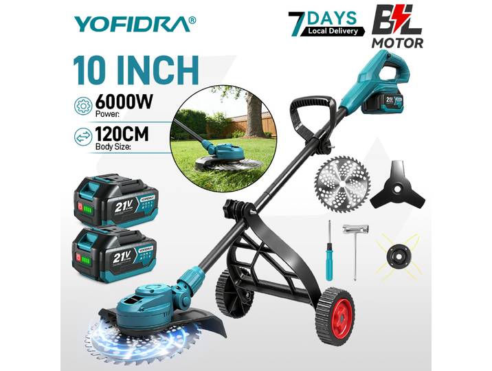 Tondeuse à gazon électrique sans fil YOFIDRA 10 pouces 6000W 58000RPM, outil de jardinage pliable, compatible avec les batteries Makita.