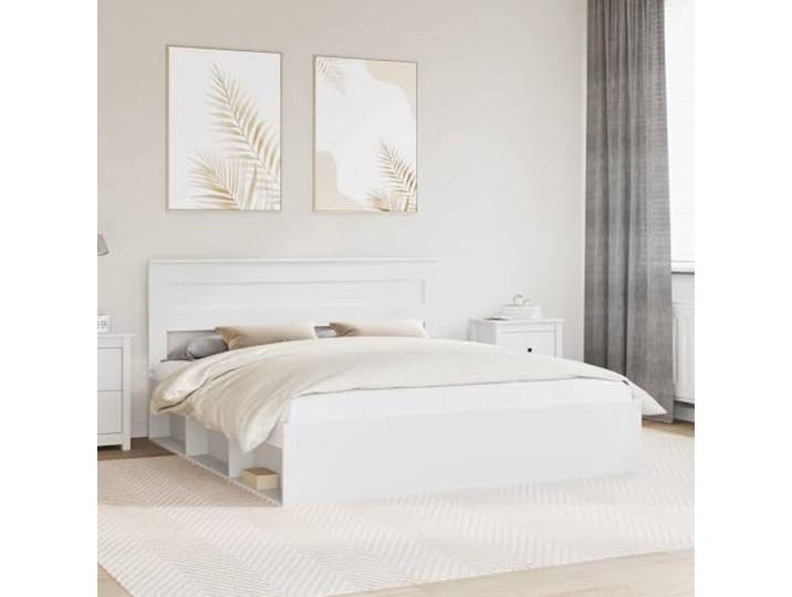 Massives Kiefernholz Bettrahmen mit Kopfteil Modern 180 x 200 cm Weiß Bettgestell mit Kopfteil Massives Kiefernholz 180x200 cm Weisse Holzrahmen Lattenrost Stabil Schlafzimmer Moebel Super King