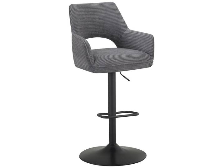Hom`in Barhocker, Schwarz, Dunkelgrau, Metall, Drehkreuz, Säule, 56x102-123x58 cm, Sitzfläche 360° drehbar, inklusive Armlehnen, Esszimmer, Barmöbel, Barhocker