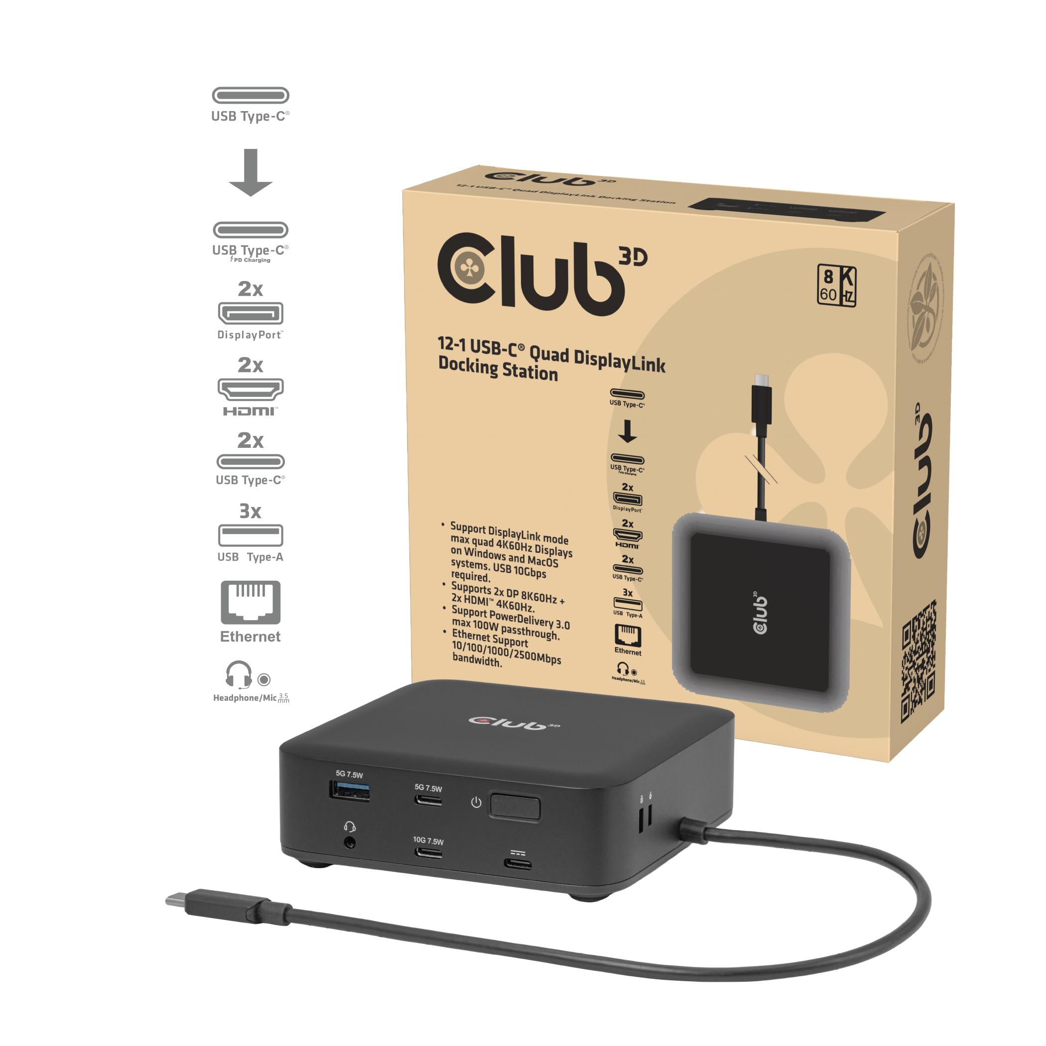 Club 3D CSV-2542 12-1 USB-C Quad DisplayLink Dockingstation