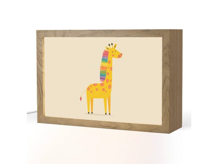 OnlyWow Nachttischlampe - Giraffe - Regenbogenmähne - Beige - 30x20 cm, Holzwerkstoff, Rechteckig, LED integriert, 30x20x8 cm, Lampen & Leuchten, Innenbeleuchtung, Nachtlicht