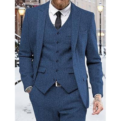 Herren Blazer Weste Anzughose Blazer Anzüge Geschäft Arbeit Hochzeit Mode Streetwear Herbst Winter Nylon Einfarbig 3 Teile Einreihig Blazer Schwarz Burgunderrot Marineblau Königliches Blau