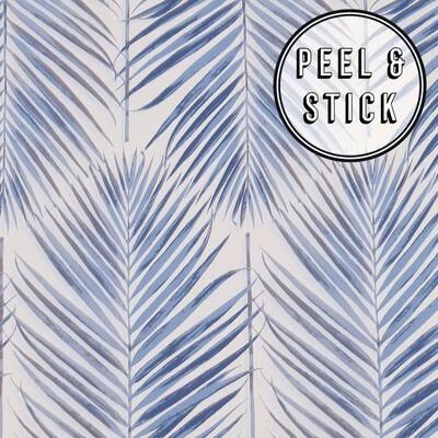 Transform Blue Palm Leaves Peel and Stick Wallpaper