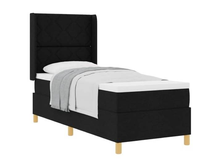 KTHLBRH Boxspringbett mit Kopfteil schwarz 80 x 200 cm Stoff Höhenverstellbares Kopfteil,Mittelharte Tonnenfederkernmatratze, Holzrahmen, feste Latten, Beine