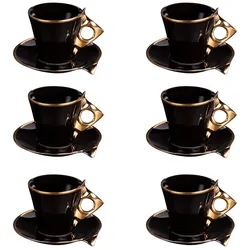 Set aus 6 Kaffeetassen mit Untertassen Libra - 10 cl Schwarz Anderes Porzellan Table Passion