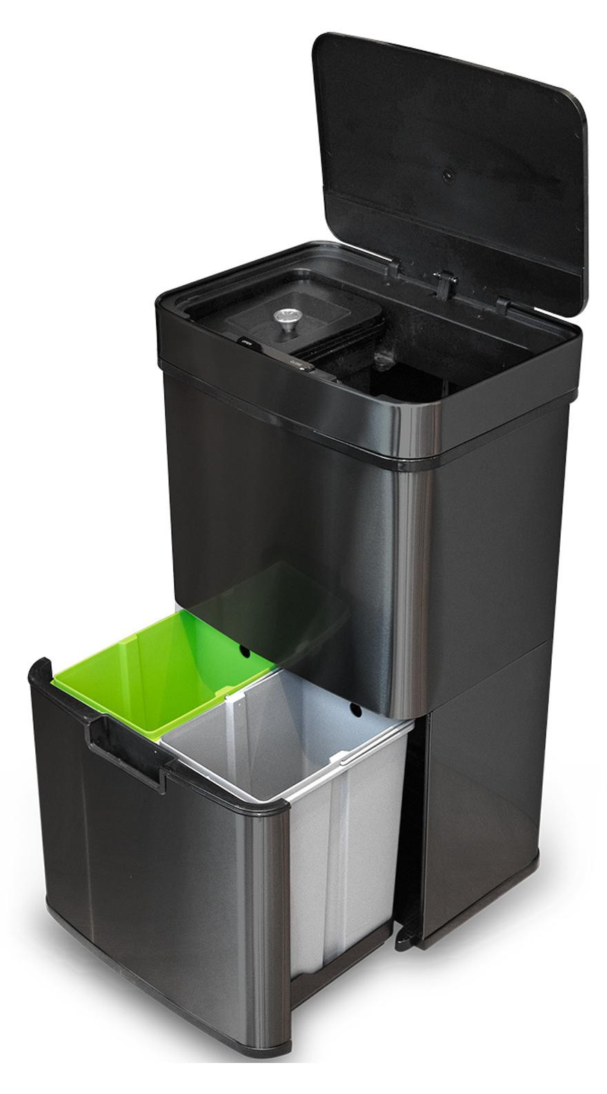 Goliving Automatische Vuilnisbak 64 liter met Sensor voor Afvalscheiding - RVS - Zwart