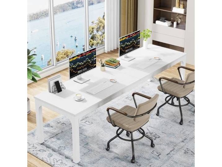 Finmind Bureau d'ordinateur Table de Bureau Informatique Gaming-Travail-d'Étude 200 x 70 x 75 cm Blanc