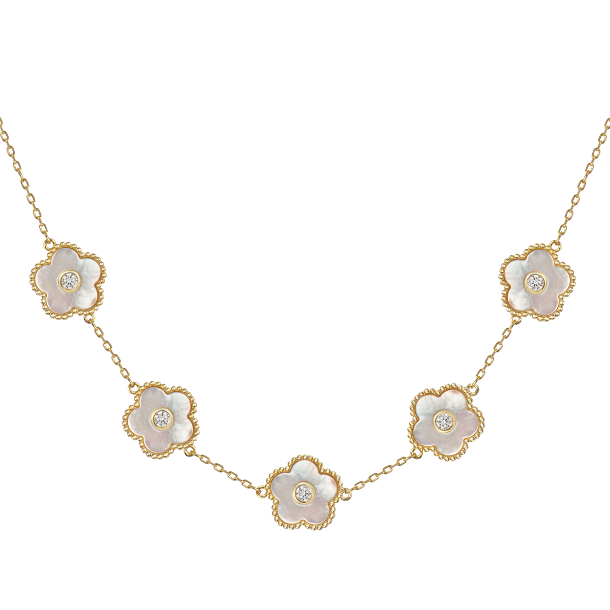 Jacques Lemans Kette Blumen Sterlingsilber vergoldet mit Perlmutt/Zirkoni