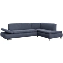 ECKSOFA mit Ottomane rechts Kaye Flachgewebe blau