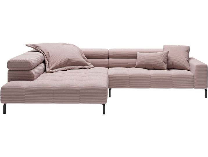 Ecksofa, Cord, Rosa, 311×219 cm, Elektrische Kopfteilverstellung, Modern, Places of Style