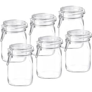 Bormioli-Rocco Einmachglas Fido, mit Bügelverschluss, 1 Liter, eckig, zum Einkochen, luftdicht, 6 Stück