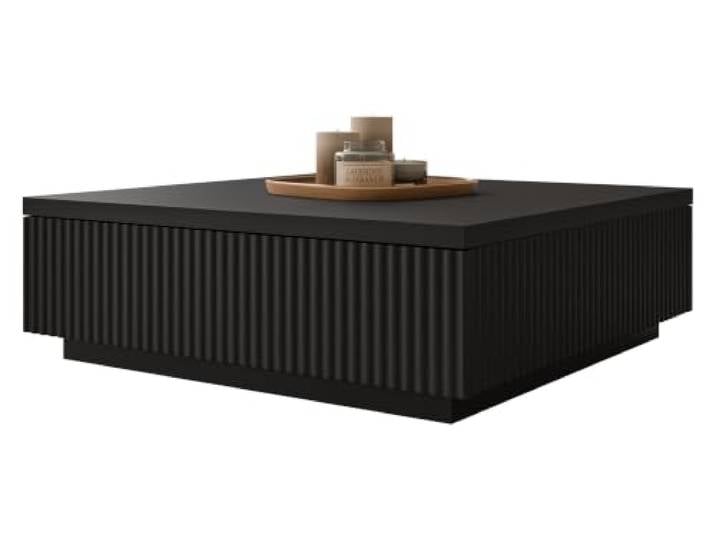 Mirjan24 Couchtisch Locta mit 2 Staufächern (Schwarz) Sofatisch mit gerillten Fronten und Seiten für 4 Personen, Push-to-open-System und Bremsklappenhaltern, B/H/T: 80/26/81 cm