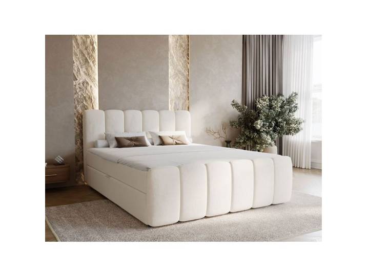 Lit complet - avec matelas - lit adulte - velours - beige - Cloud 180x200