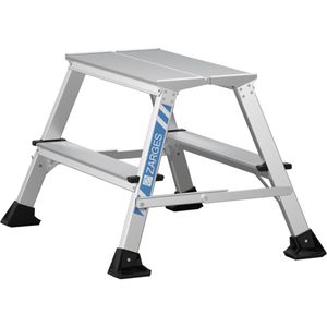 Zarges Klapptritt XLstep P, 41409, aus eloxiertem Aluminium, extrabreites beidseitig begehbares Arbeitspodest, 2 x 2 Stufen
