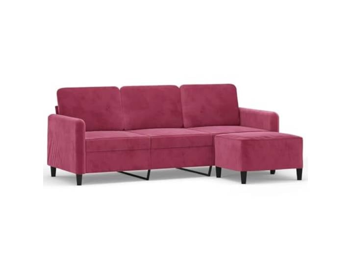 GHVBNMF 3-Sitzer Sofa mit Hocker Weinrot Samt Couchgarnitur 2-Teilig Bequeme Polstercouch mit weichem Samtbezug und Hocker für Entspannung im Wohnzimmer, stabiles Sperrholz-Metall-Gestell.