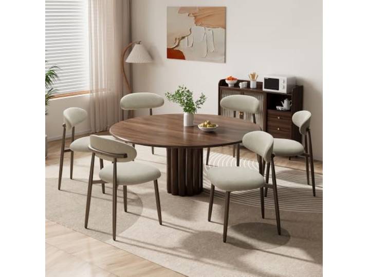 MALOL Esszimmerstühle 6er Set, Polsternder Stühle Esszimmer, Esstisch Stühle mit geschwungener Rückenlehne & Metallfüßen, Moderne Küchenstühle, Stoffstühle für Küche, Wohnzimmer und Gastronomie,Kamel