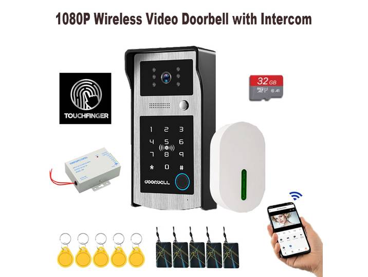 Système d'interphone vidéo intelligent Tuya Wifi 1080P, caméra de sonnette extérieure sans fil POE, application, clavier, déverrouillage par empreinte digitale RFID