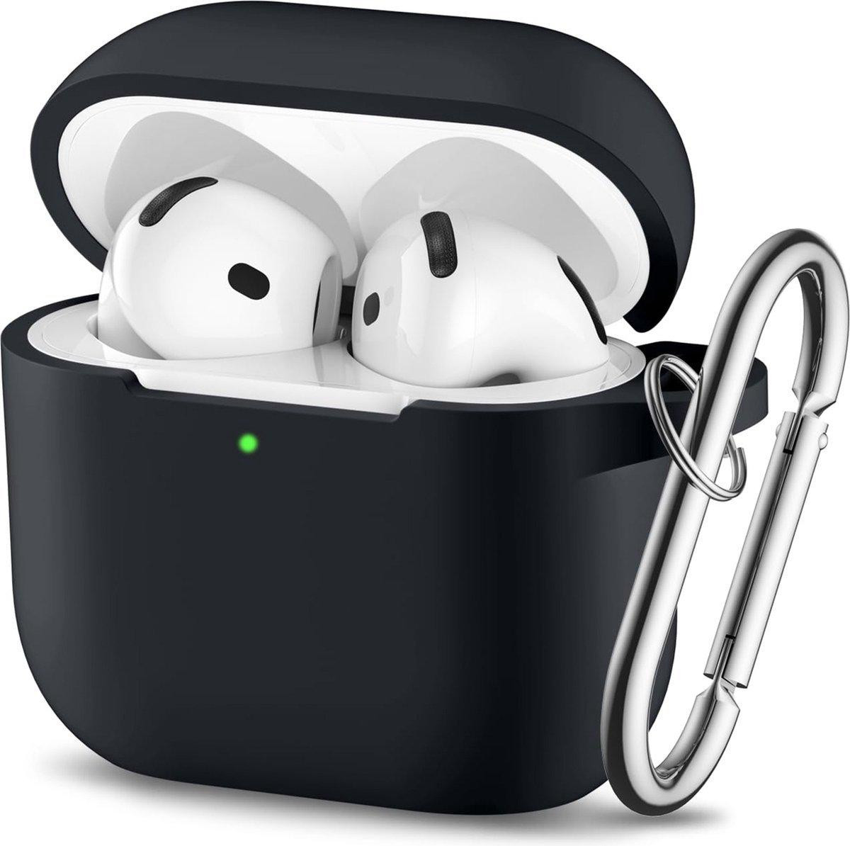 Jumada Beschermhoes voor AirPods 4 – Siliconen Hoesje – Zwart – met karabijnhaak