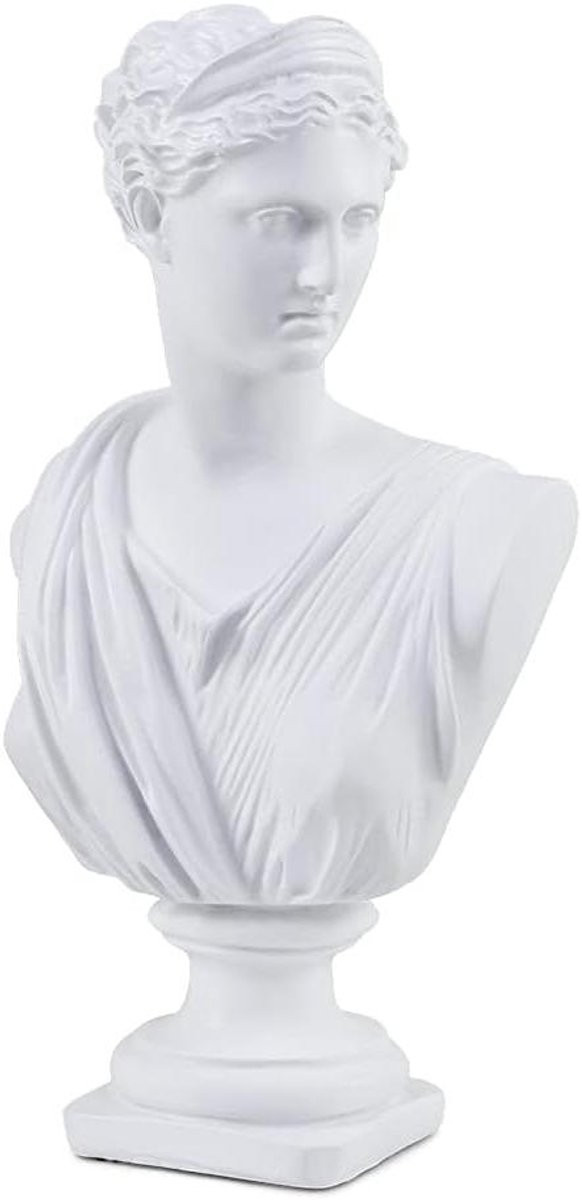Athena Vrouw Buste Standbeeld - Romeinse Godin Sculptuur - Wit - Hoogte: 30 cm