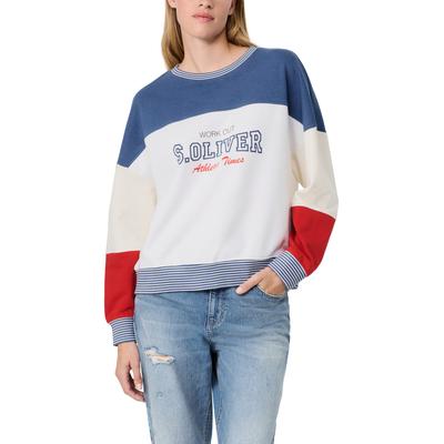 Sweater S.OLIVER "s.Oliver X Heidi Klum Sweatshirt Color Block", Damen, Gr. 40, dusty indigo, Sweatware, Obermaterial: 85% Baumwolle, 15% Polyester, bedruckt, geringelt, normal hüftbedeckend, Rundhals, Bündchen kontrastfarben, Sweatshirts Sweater,...