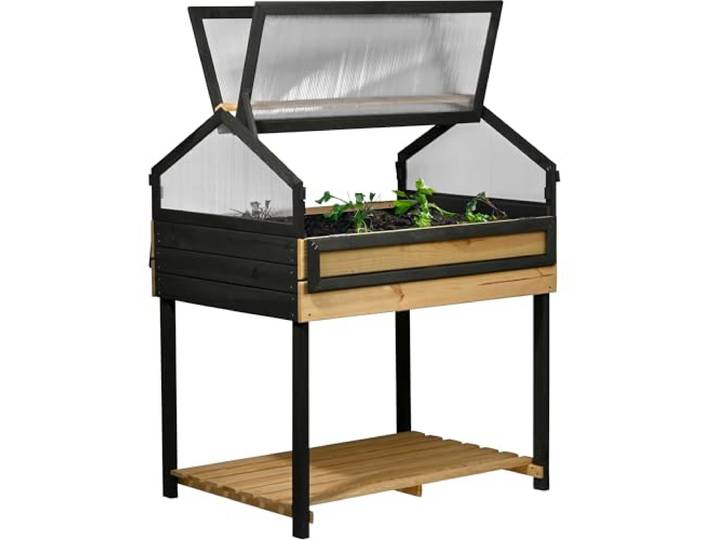 dobar® XXL Hochbeet mit Frühbeet-Aufsatz - Großes Anzuchtbeet aus Kiefernholz - Gemüsebeet Kräuterbeet - 100 x 73 x 121,50 cm - Anthrazit